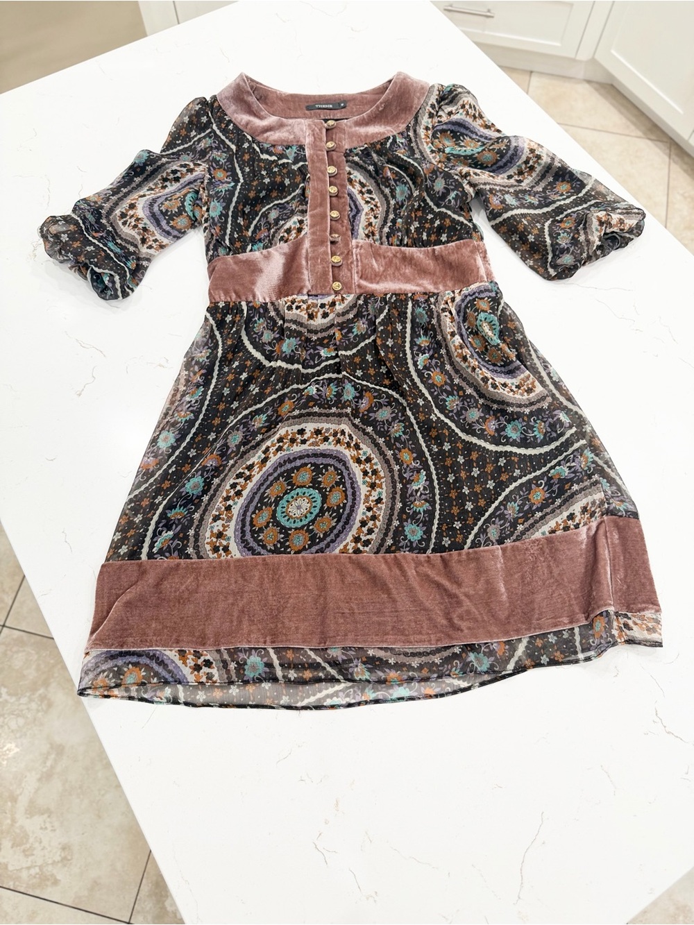 Theme NYC Velvet-Trim Boho Whimsigoth Dress Size M